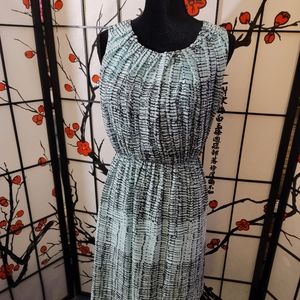 EMMA MICHELE  TEAL ANIMAL PRINT  BLACK SHEER DRESS/SIZE 6/COOL WORK DRESS